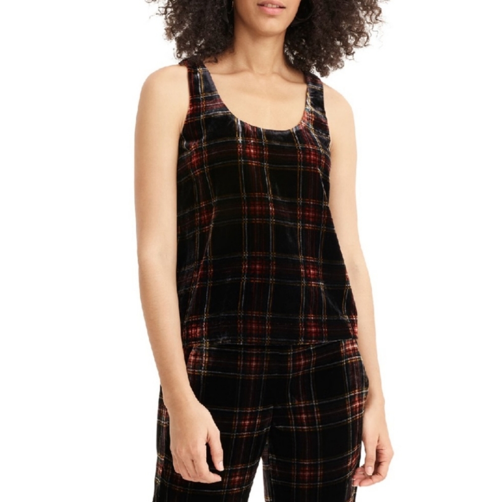 🆕 J Crew Velvet Red and Black Plaid Tank Size 4